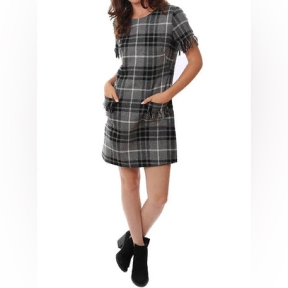 Amanda Uprichard Grey and black plaid raw edge sheath mini dress size medium - Picture 1 of 8